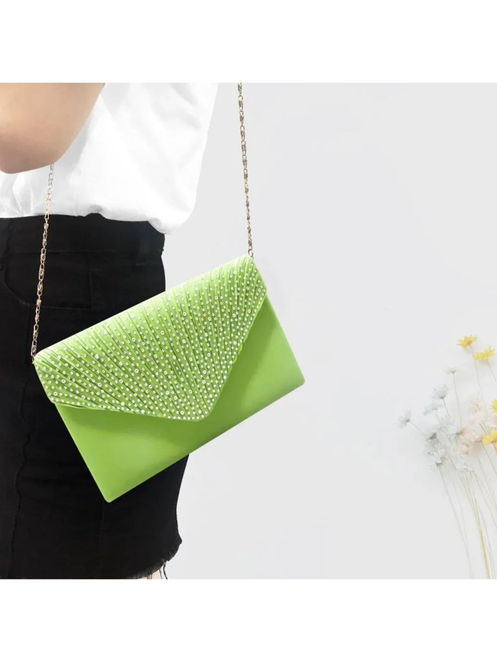 〽️ Women’s Lemon Green Clutch Purse Bridal Wedding Party Evening Shoulder Bag